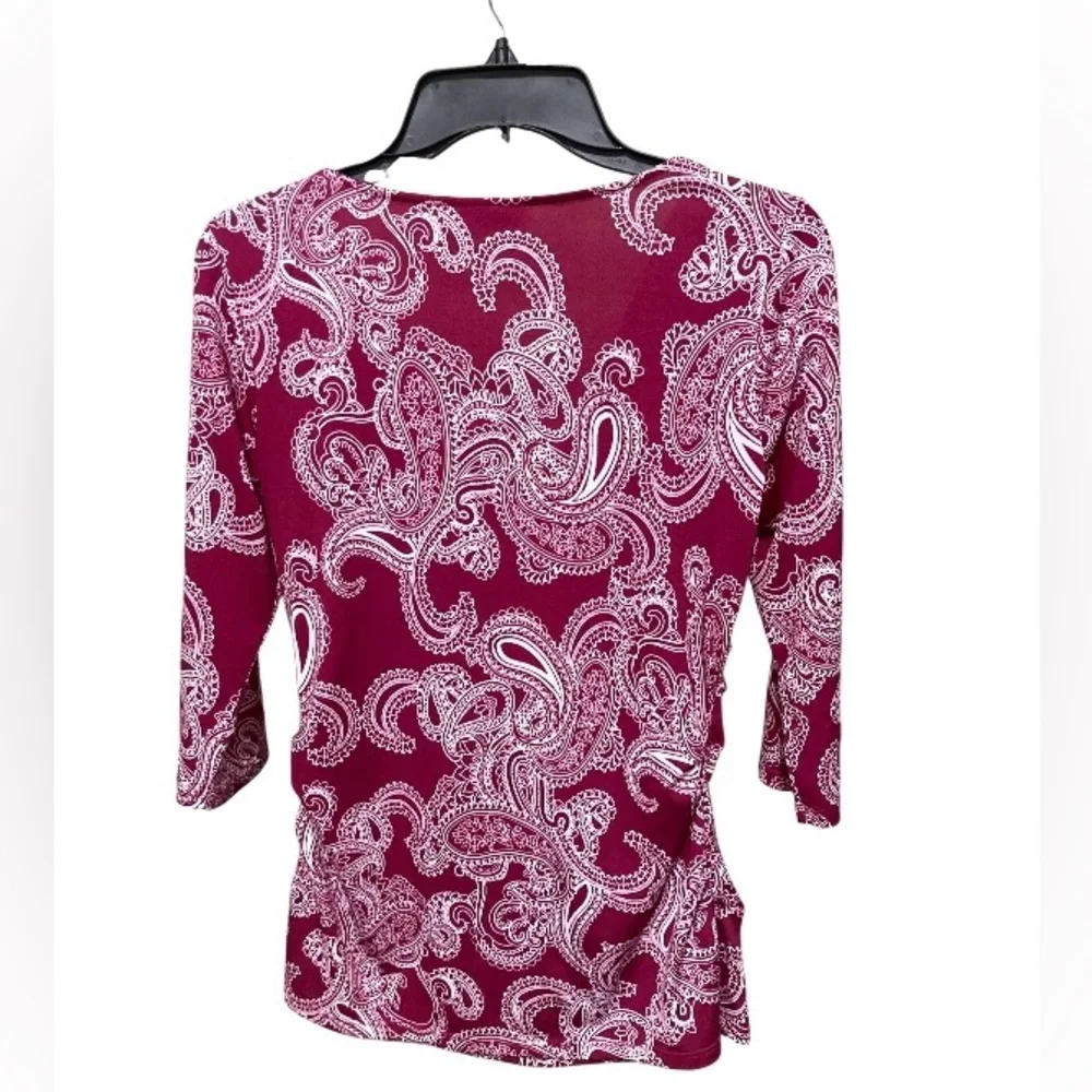 New York & Co Purple White Top V-Neck Crossover Stretchy Size Small - Picture 2 of 2